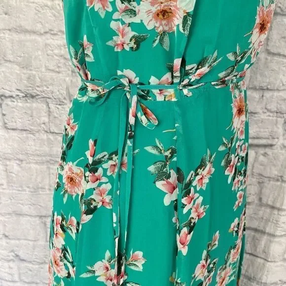 Eva Mendez women wrap maxi dress with side tie and floral print green - Picture 3 of 11